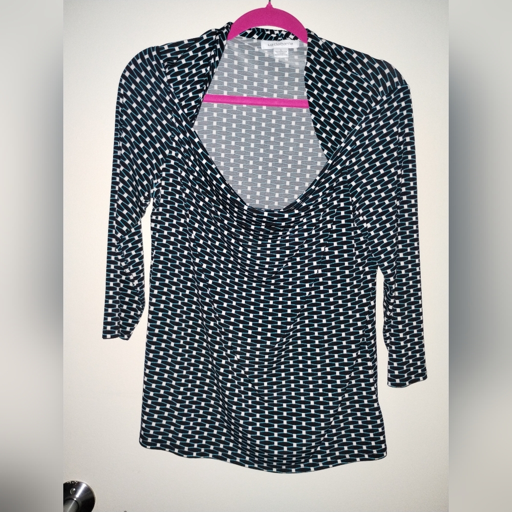 Liz Claiborne Black and White Patterned Blouse